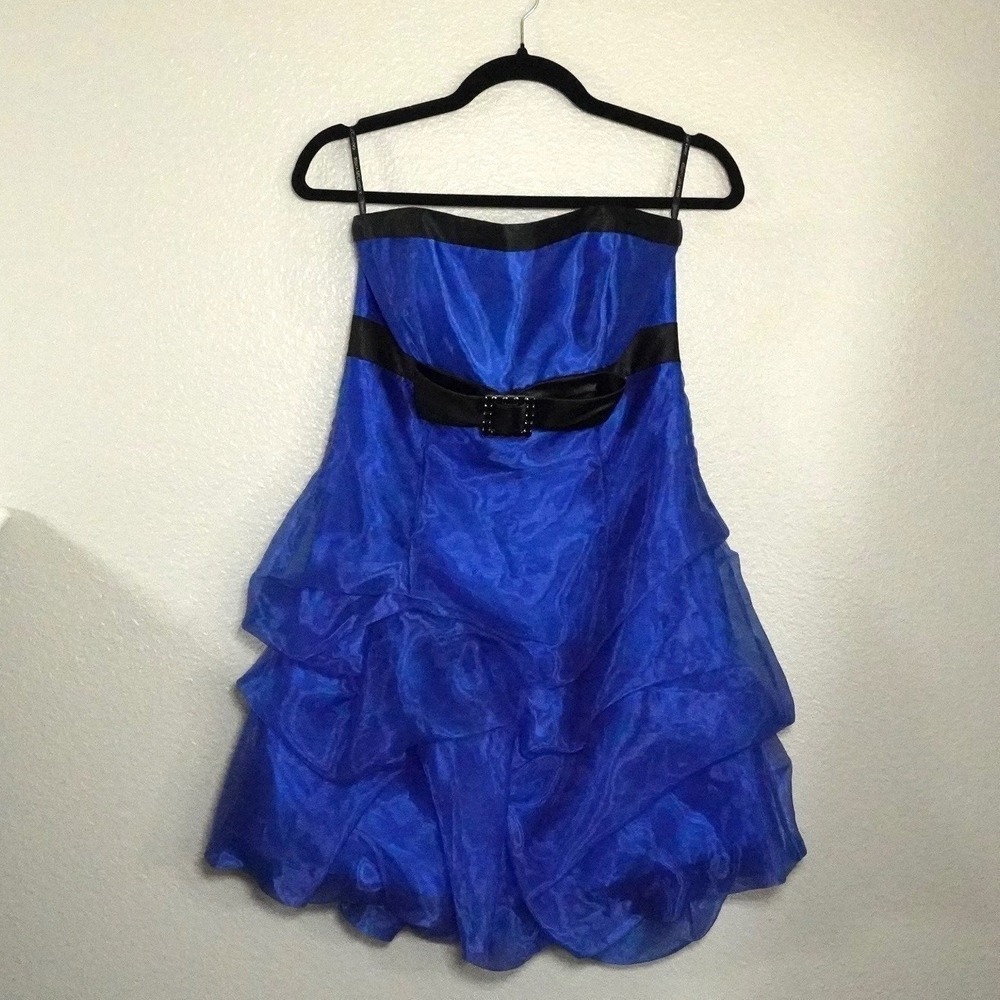 Vintage Jessica McClintock Gunne Sax Mini Dress Strapless Blue 90s Partycore 7 - Picture 9 of 11